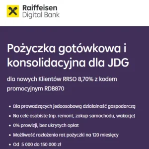 Pożyczka gotówkowa i konsolidacyjna dla JDG - Raiffeisen Bank