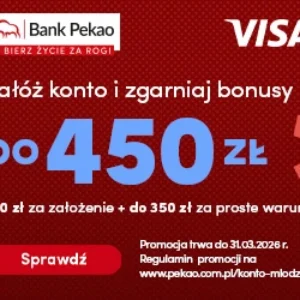 Konto Przekorzystne dla młodych Pekao za 0zł, premia 450 zł online