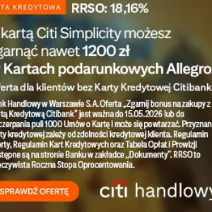 Karta kredytowa Citi Simplicity za 0 zł + bonus Allegro 1200 zł od Citi Handlowy