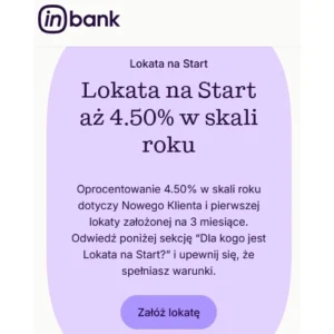 Lokata na start Inbank 4.50 procent 3 miesiące