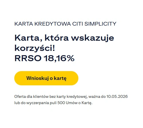 Darmowa Karta Citi Simplicity + Apple Watch SE 3 Promocja 2026 1 Karta kredytowa Citi Simplicity + Apple Watch SE 3, promocja Citi Bank Handlowy