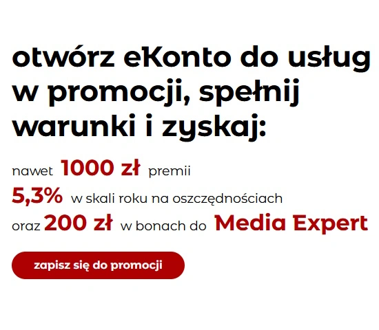 eKonto do usług mBank z promocją Media Expert - premia do 1200 zł 1 eKonto do usług mBank z premią do 1200 zł i bonami Media Expert