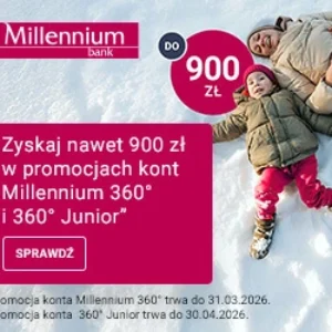 Konto Millennium 360 za darmo online z premią 900 zł