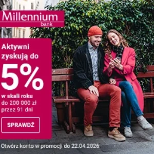 Konto oszczędnościowe Profit Millennium Bank bez opłat, 5 procent do 200000 zł