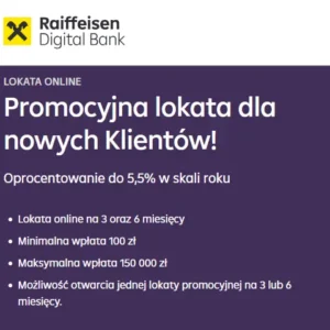 Lokata Dla Ciebie 5,5% w banku Raiffeisen Digital, oferta lokaty bankowej 3 miesiące
