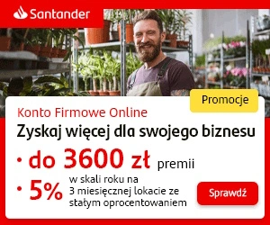Konto Firmowe Online - Rachunek Biznesowy Santander Bank Polska 1 Konto Firmowe Online Bank Santander, 0 zł za prowadzenie konta firmowego i premia do 3600 zł dla firmy