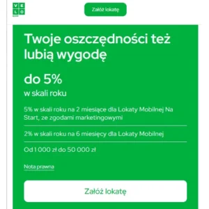 Lokata Mobilna na Start Velobank - 5 procent oprocentowania na 2 miesiące do 50000 zł