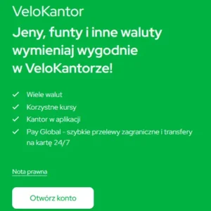 VeloBank konto osobiste z VeloKantorem - korzystne kursy, wymiana walut i szybkie przelewy online