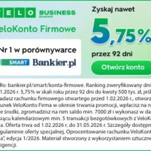 Konto firmowe VeloKonto za 0zł w VeloBanku z premią 3000 zł i oprocentowanie do 5,75%