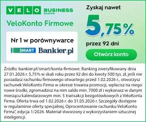 VeloKonto Firma - Bankowe Konto Firmowe VeloBank 1 Konto firmowe VeloKonto za 0zł w VeloBanku z premią 3000 zł i oprocentowanie do 5,75%